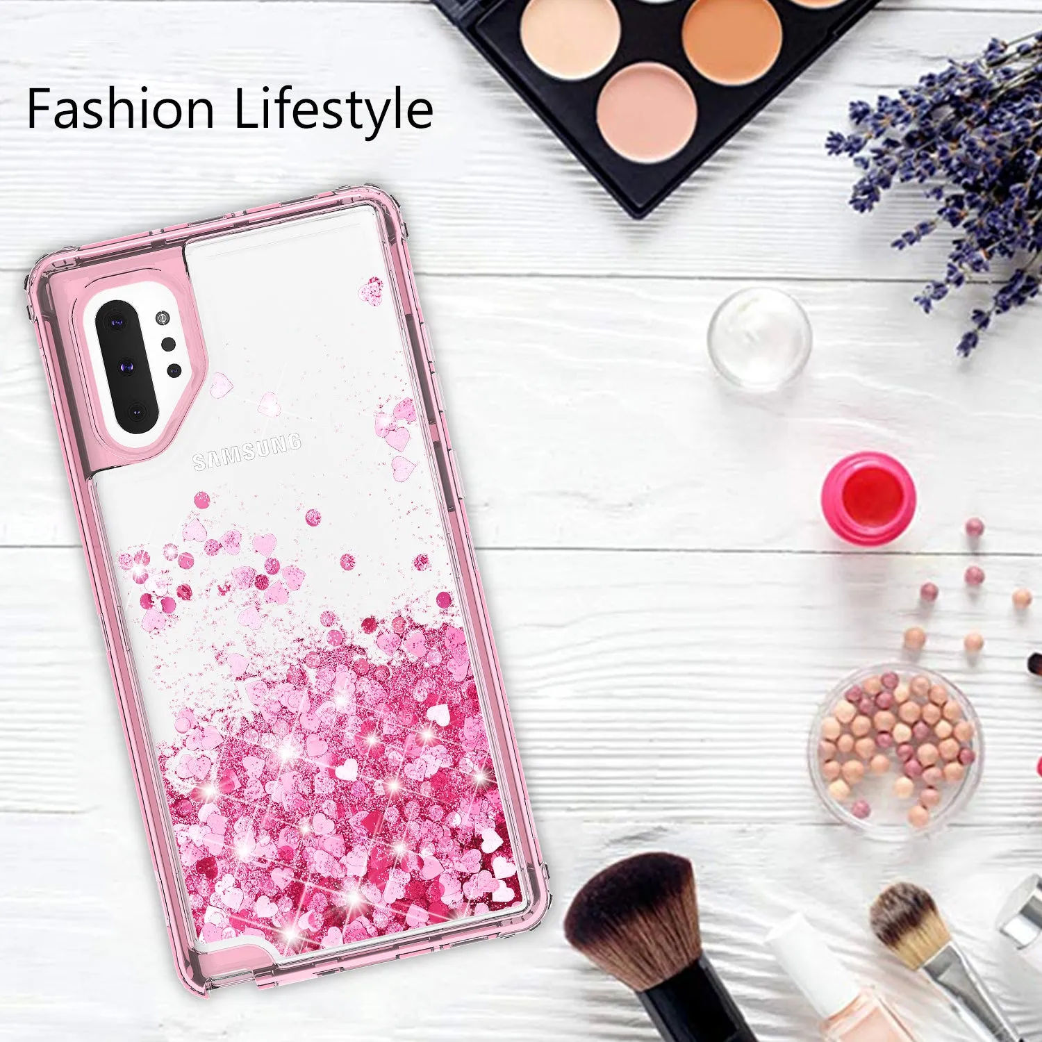 Samsung Galaxy Note 10 Case,Hard Clear Glitter Sparkle Flowing Liquid Heavy Duty Shockproof Three Layer Protective Bling Girls Women Cases for Samsung Galaxy Note 10 - Pink