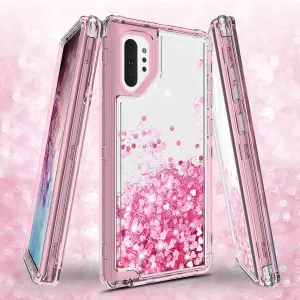 Samsung Galaxy Note 10 Case,Hard Clear Glitter Sparkle Flowing Liquid Heavy Duty Shockproof Three Layer Protective Bling Girls Women Cases for Samsung Galaxy Note 10 - Pink