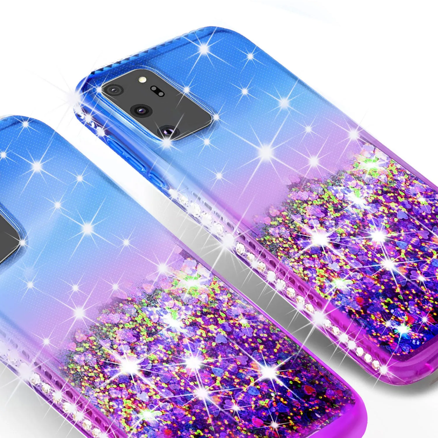 Samsung Galaxy Note 20 Case Liquid Glitter Phone Case Waterfall Floating Quicksand Bling Sparkle Cute Protective Girls Women Cover for Samsung Galaxy Note 20 W/Temper Glass- (Blue/Purple Gradient)