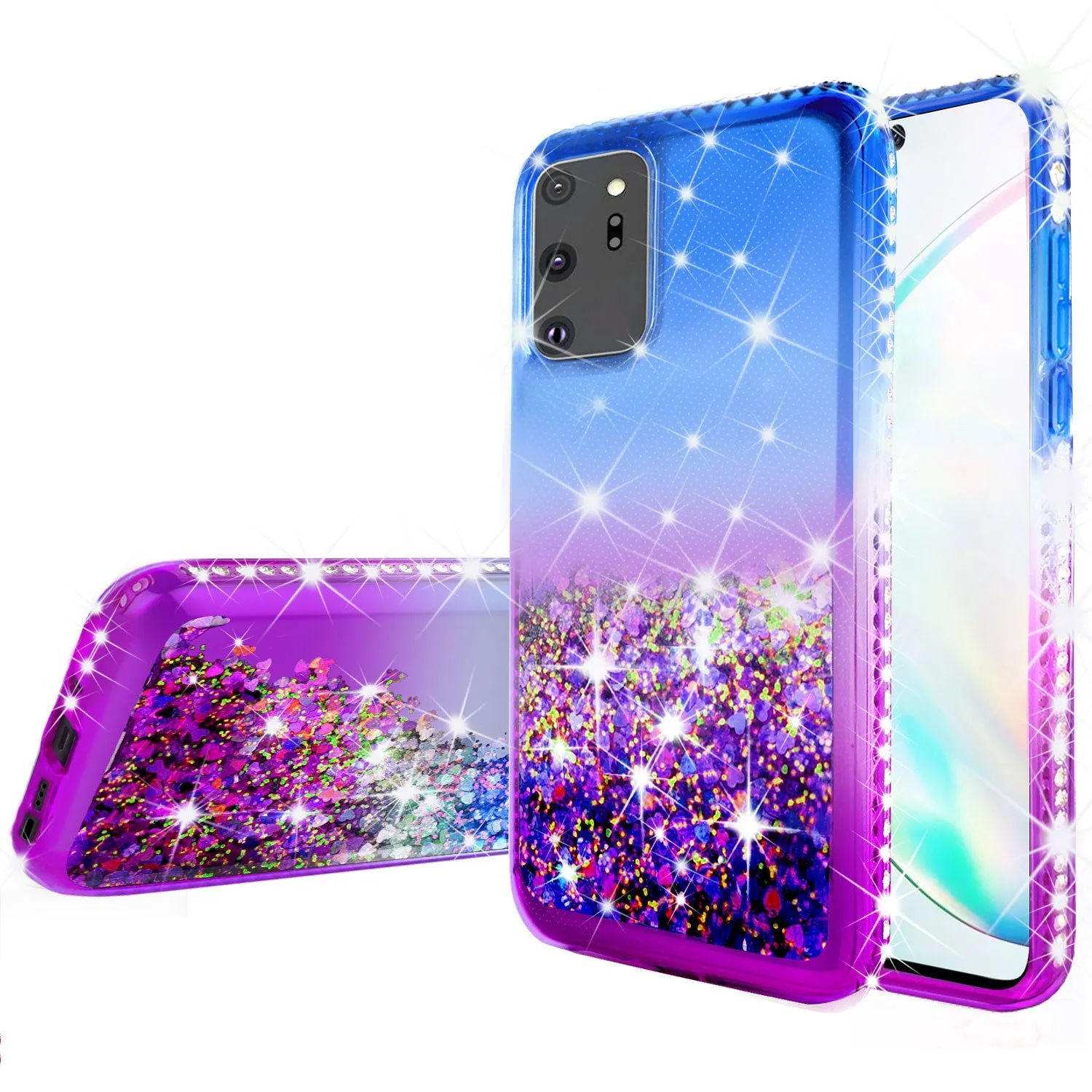 Samsung Galaxy Note 20 Case Liquid Glitter Phone Case Waterfall Floating Quicksand Bling Sparkle Cute Protective Girls Women Cover for Samsung Galaxy Note 20 W/Temper Glass- (Blue/Purple Gradient)