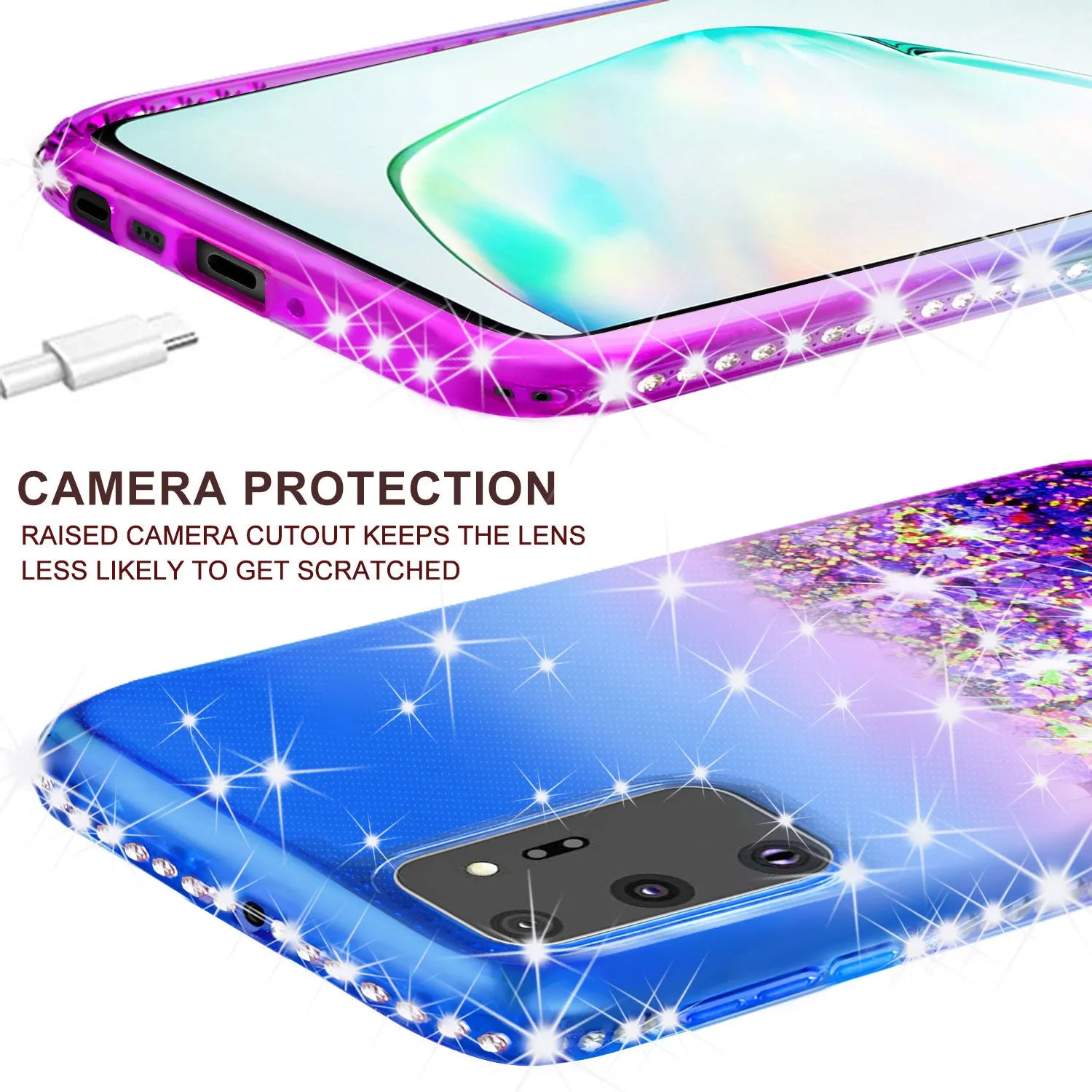 Samsung Galaxy Note 20 Case Liquid Glitter Phone Case Waterfall Floating Quicksand Bling Sparkle Cute Protective Girls Women Cover for Samsung Galaxy Note 20 W/Temper Glass- (Blue/Purple Gradient)
