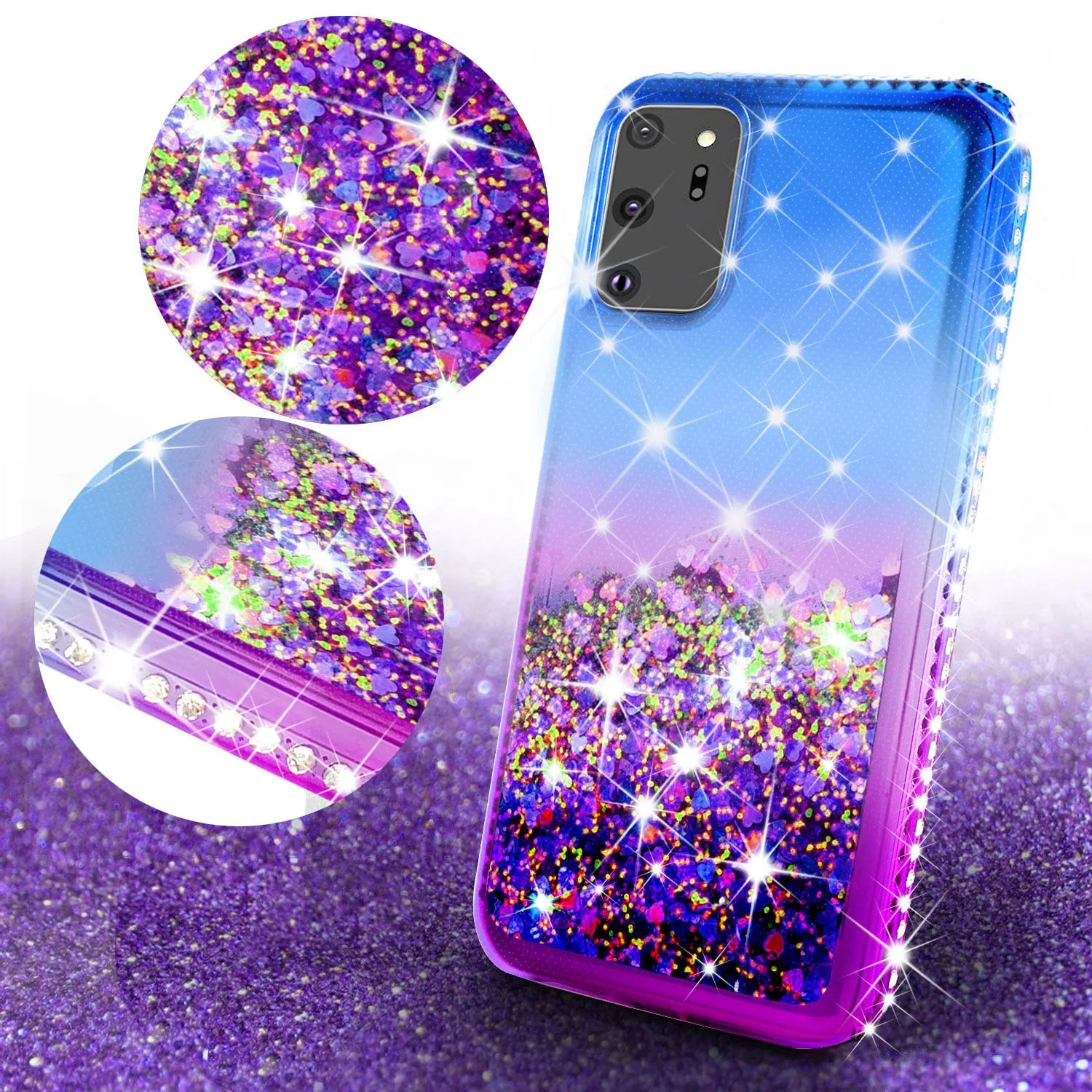 Samsung Galaxy Note 20 Case Liquid Glitter Phone Case Waterfall Floating Quicksand Bling Sparkle Cute Protective Girls Women Cover for Samsung Galaxy Note 20 W/Temper Glass- (Blue/Purple Gradient)