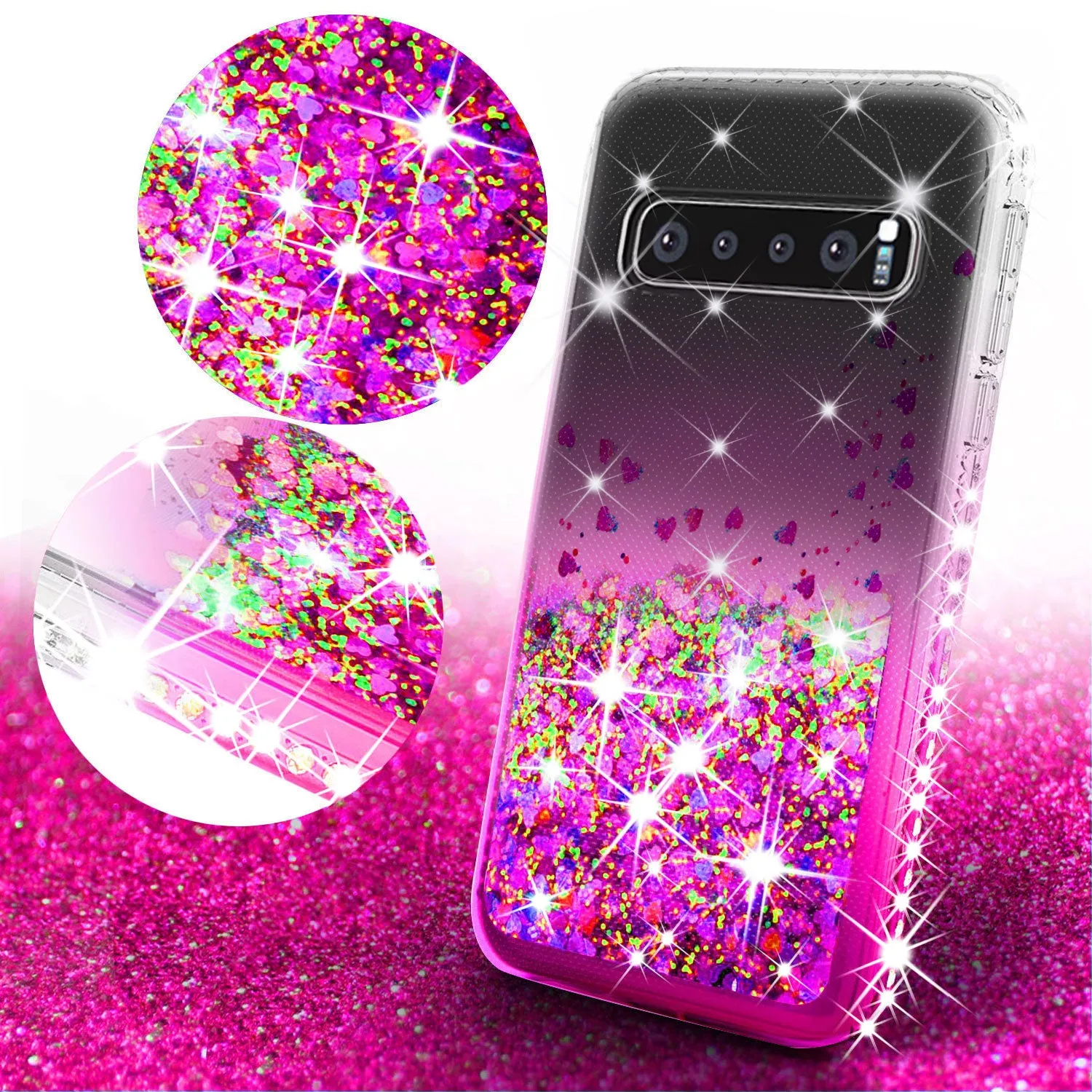 Samsung Galaxy S10 Case Liquid Glitter Phone Case Waterfall Floating Quicksand Bling Sparkle Cute Protective Girls Women Cover for Galaxy S10 - Hot Pink