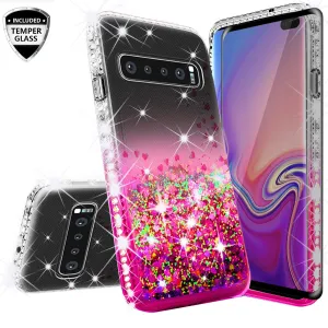 Samsung Galaxy S10 Case Liquid Glitter Phone Case Waterfall Floating Quicksand Bling Sparkle Cute Protective Girls Women Cover for Galaxy S10 - Hot Pink