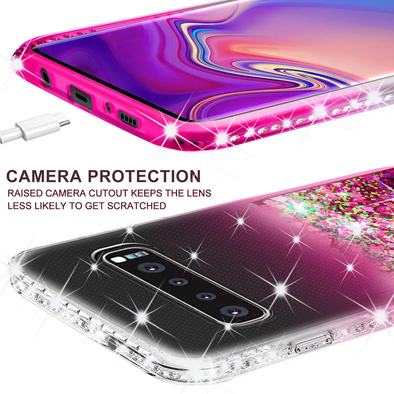 Samsung Galaxy S10 Case Liquid Glitter Phone Case Waterfall Floating Quicksand Bling Sparkle Cute Protective Girls Women Cover for Galaxy S10 - Hot Pink