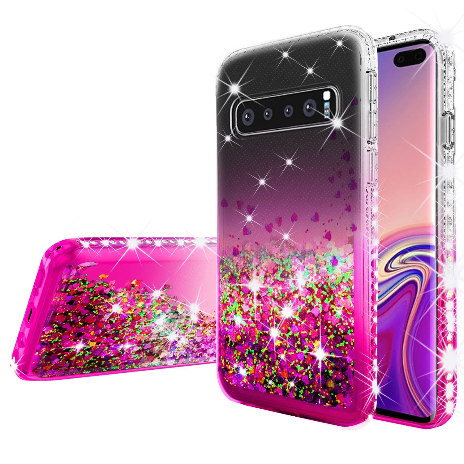 Samsung Galaxy S10 Case Liquid Glitter Phone Case Waterfall Floating Quicksand Bling Sparkle Cute Protective Girls Women Cover for Galaxy S10 - Hot Pink