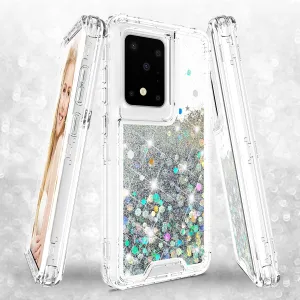 Samsung Galaxy S20 Case,Hard Clear Glitter Sparkle Flowing Liquid Heavy Duty Shockproof Three Layer Protective Bling Girls Women Cases for Samsung Galaxy S20 - Clear