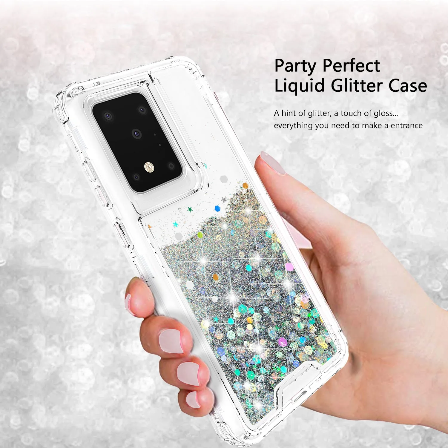 Samsung Galaxy S20 Case,Hard Clear Glitter Sparkle Flowing Liquid Heavy Duty Shockproof Three Layer Protective Bling Girls Women Cases for Samsung Galaxy S20 - Clear