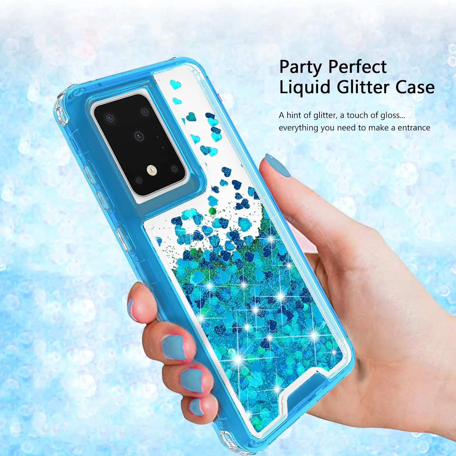 Samsung Galaxy S20 Ultra Case,Hard Clear Glitter Sparkle Flowing Liquid Heavy Duty Shockproof Three Layer Protective Bling Girls Women Cases for Samsung Galaxy S20 Ultra - Teal
