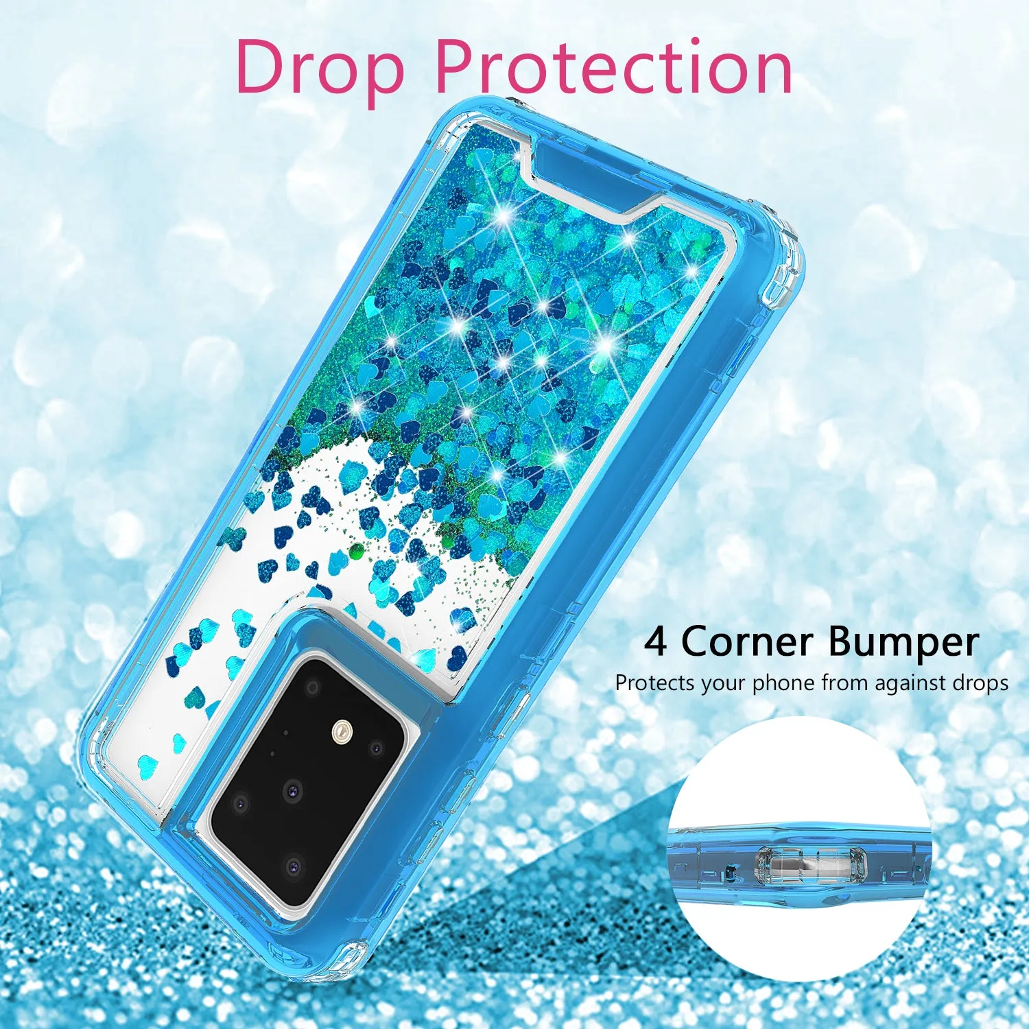 Samsung Galaxy S20 Ultra Case,Hard Clear Glitter Sparkle Flowing Liquid Heavy Duty Shockproof Three Layer Protective Bling Girls Women Cases for Samsung Galaxy S20 Ultra - Teal