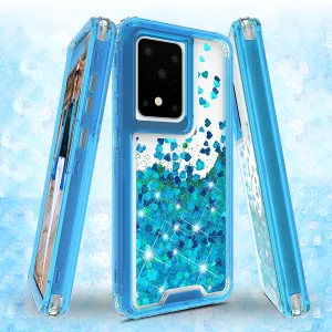 Samsung Galaxy S20 Ultra Case,Hard Clear Glitter Sparkle Flowing Liquid Heavy Duty Shockproof Three Layer Protective Bling Girls Women Cases for Samsung Galaxy S20 Ultra - Teal