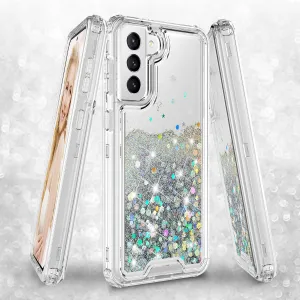 Samsung Galaxy S21  /Galaxy S21 Plus Case,Hard Clear Glitter Sparkle Flowing Liquid Heavy Duty Shockproof Three Layer Protective Bling Girls Women Cases for Samsung Galaxy S21  /Galaxy S21 Plus - Clear