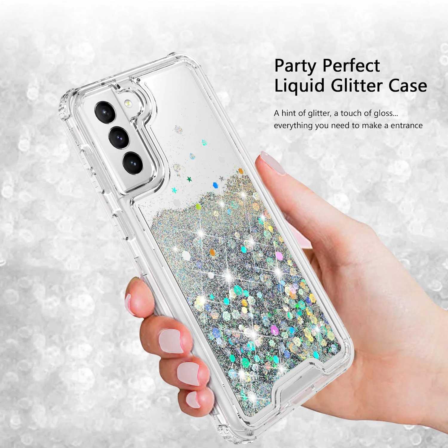 Samsung Galaxy S21  /Galaxy S21 Plus Case,Hard Clear Glitter Sparkle Flowing Liquid Heavy Duty Shockproof Three Layer Protective Bling Girls Women Cases for Samsung Galaxy S21  /Galaxy S21 Plus - Clear