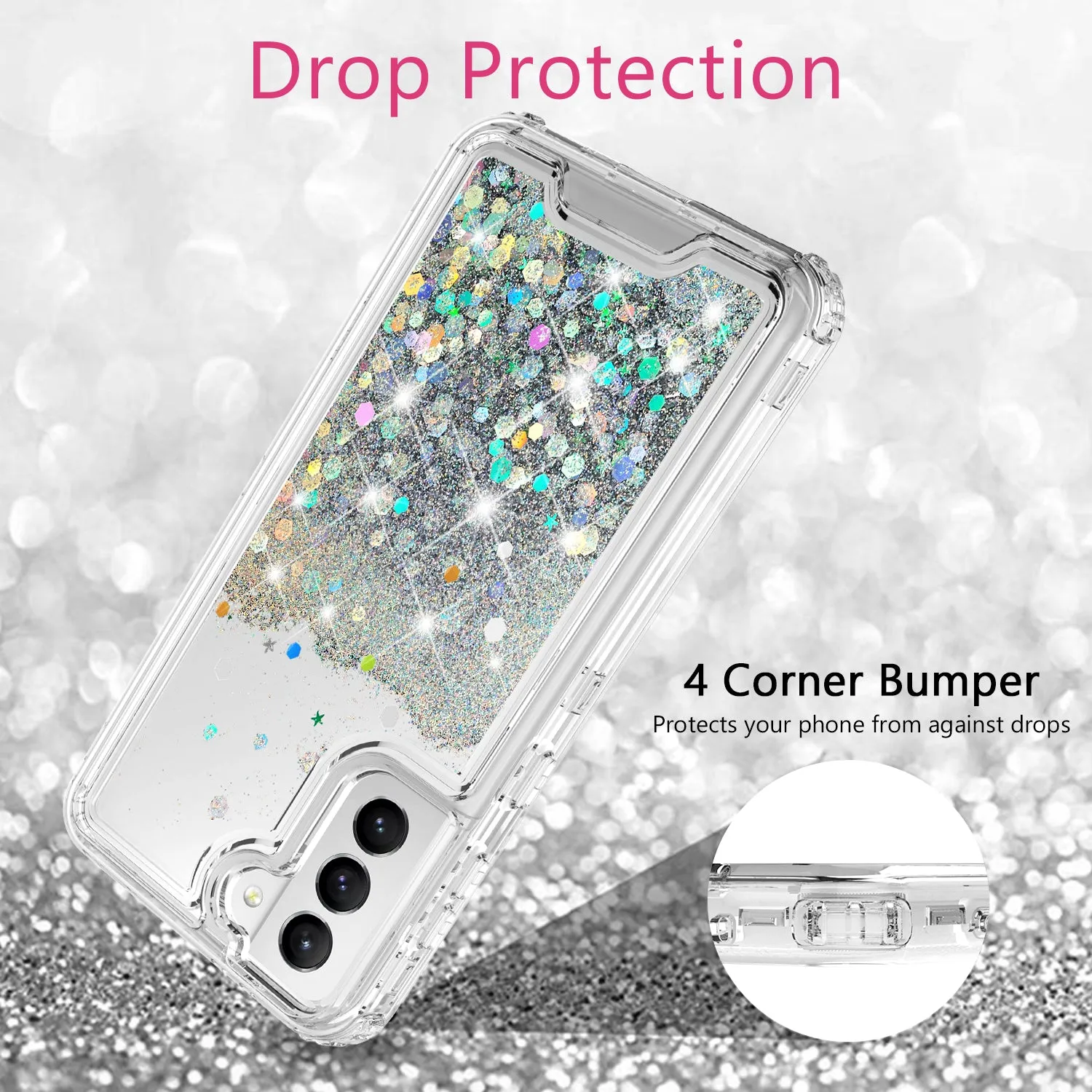 Samsung Galaxy S21  /Galaxy S21 Plus Case,Hard Clear Glitter Sparkle Flowing Liquid Heavy Duty Shockproof Three Layer Protective Bling Girls Women Cases for Samsung Galaxy S21  /Galaxy S21 Plus - Clear