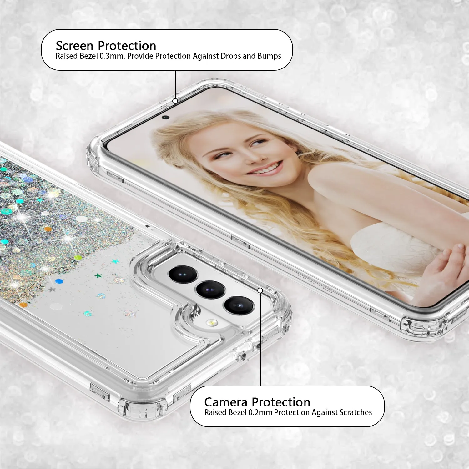 Samsung Galaxy S21  /Galaxy S21 Plus Case,Hard Clear Glitter Sparkle Flowing Liquid Heavy Duty Shockproof Three Layer Protective Bling Girls Women Cases for Samsung Galaxy S21  /Galaxy S21 Plus - Clear