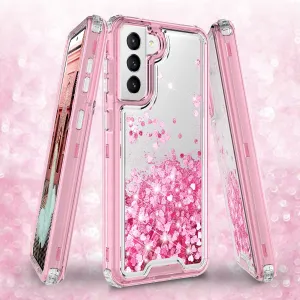 Samsung Galaxy S21  /Galaxy S21 Plus Case,Hard Clear Glitter Sparkle Flowing Liquid Heavy Duty Shockproof Three Layer Protective Bling Girls Women Cases for Samsung Galaxy S21  /Galaxy S21 Plus - Pink