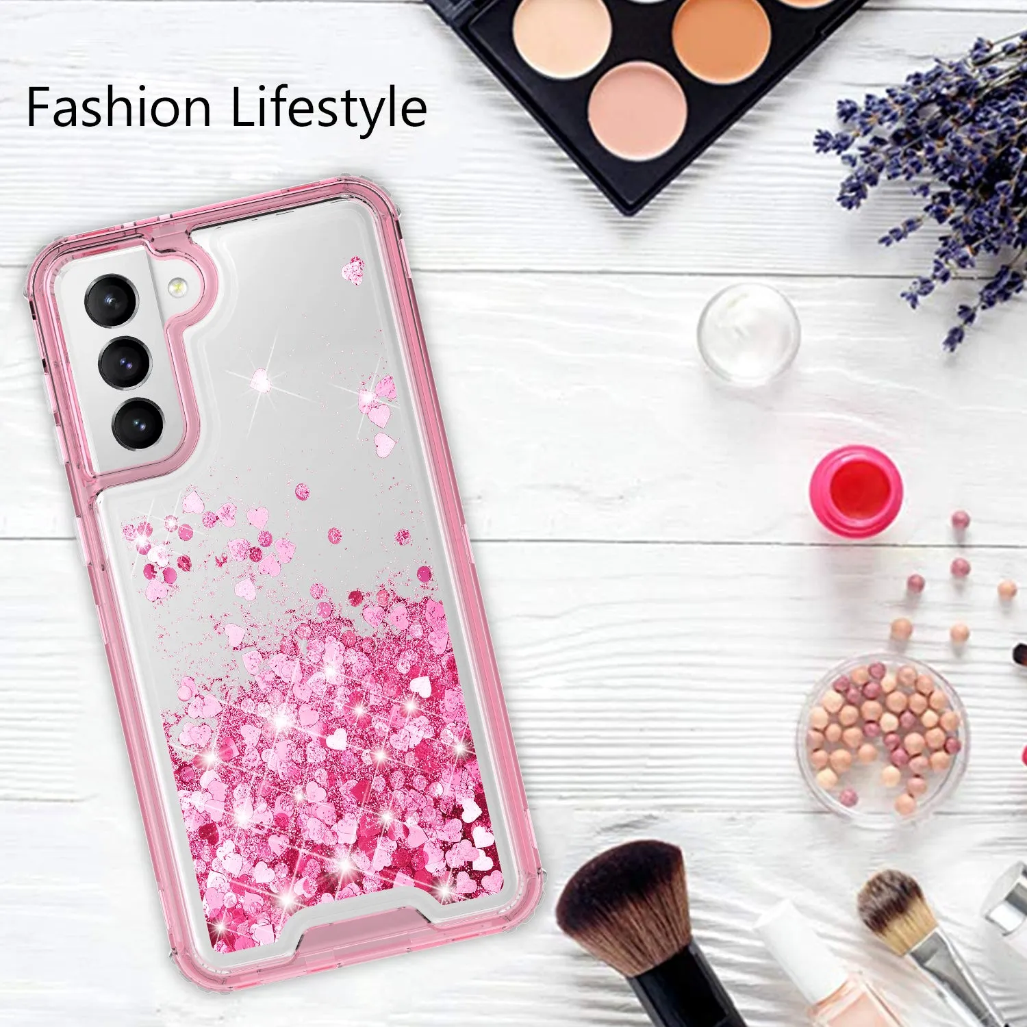 Samsung Galaxy S21  /Galaxy S21 Plus Case,Hard Clear Glitter Sparkle Flowing Liquid Heavy Duty Shockproof Three Layer Protective Bling Girls Women Cases for Samsung Galaxy S21  /Galaxy S21 Plus - Pink