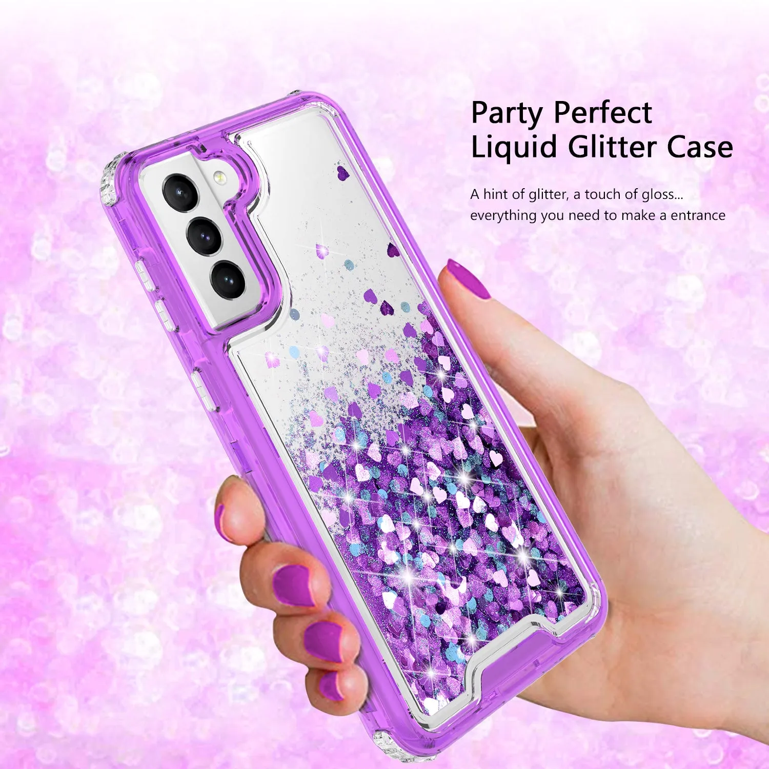 Samsung Galaxy S21  /Galaxy S21 Plus Case,Hard Clear Glitter Sparkle Flowing Liquid Heavy Duty Shockproof Three Layer Protective Bling Girls Women Cases for Samsung Galaxy S21  /Galaxy S21 Plus - Purple
