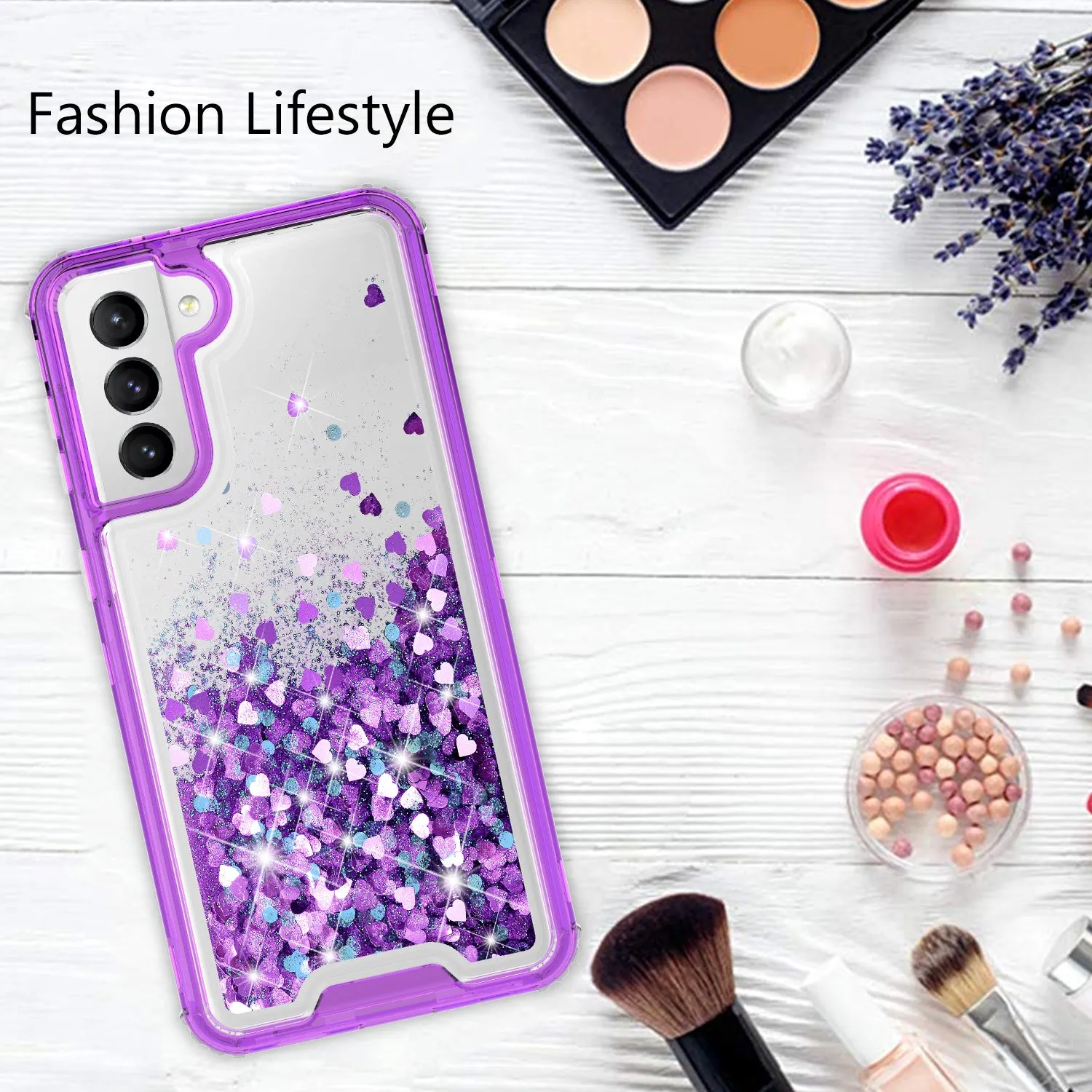 Samsung Galaxy S21  /Galaxy S21 Plus Case,Hard Clear Glitter Sparkle Flowing Liquid Heavy Duty Shockproof Three Layer Protective Bling Girls Women Cases for Samsung Galaxy S21  /Galaxy S21 Plus - Purple