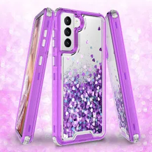 Samsung Galaxy S21  /Galaxy S21 Plus Case,Hard Clear Glitter Sparkle Flowing Liquid Heavy Duty Shockproof Three Layer Protective Bling Girls Women Cases for Samsung Galaxy S21  /Galaxy S21 Plus - Purple