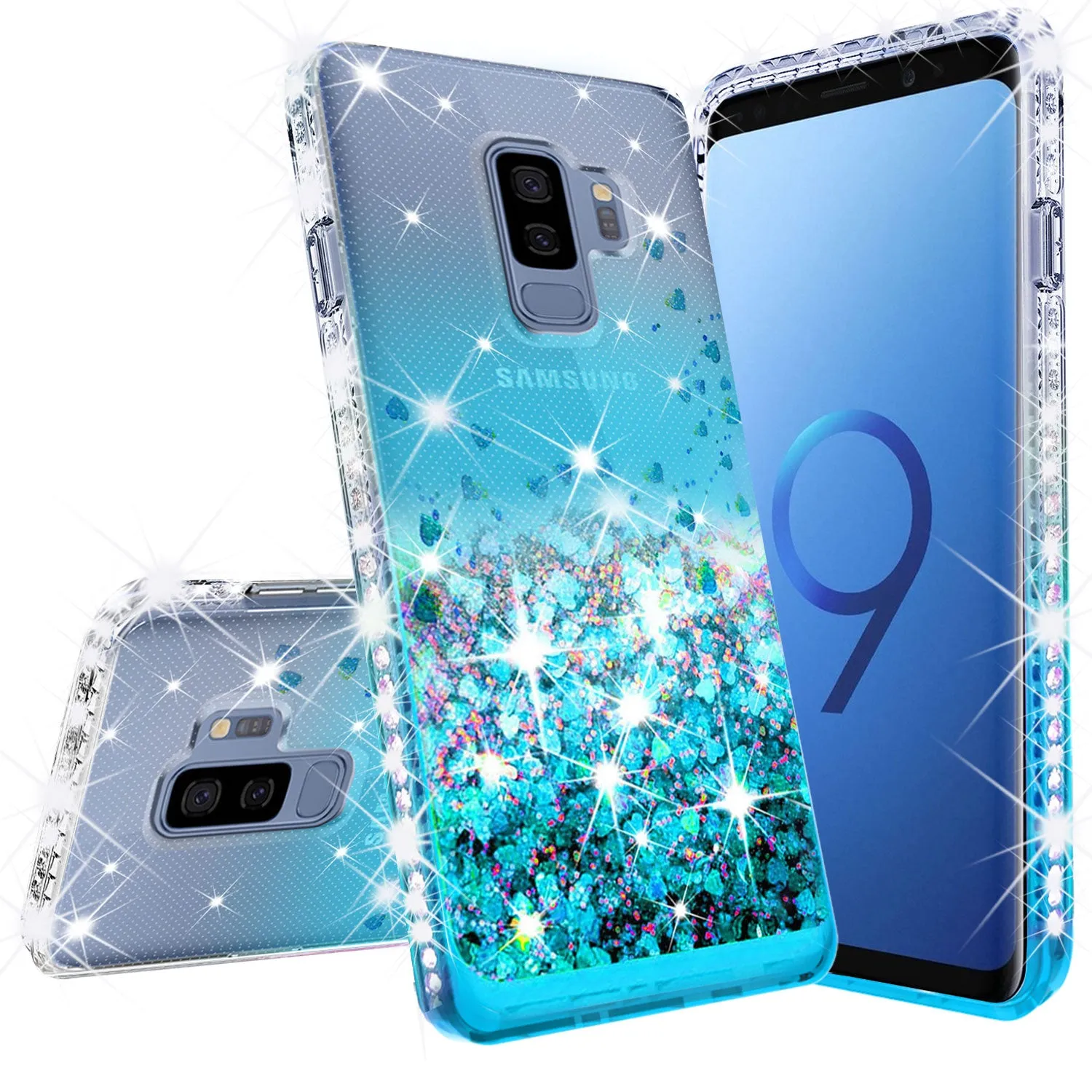 Samsung Galaxy S9 Case Liquid Glitter Phone Case Waterfall Floating Quicksand Bling Sparkle Cute Protective Girls Women Cover for Galaxy S9 - Teal