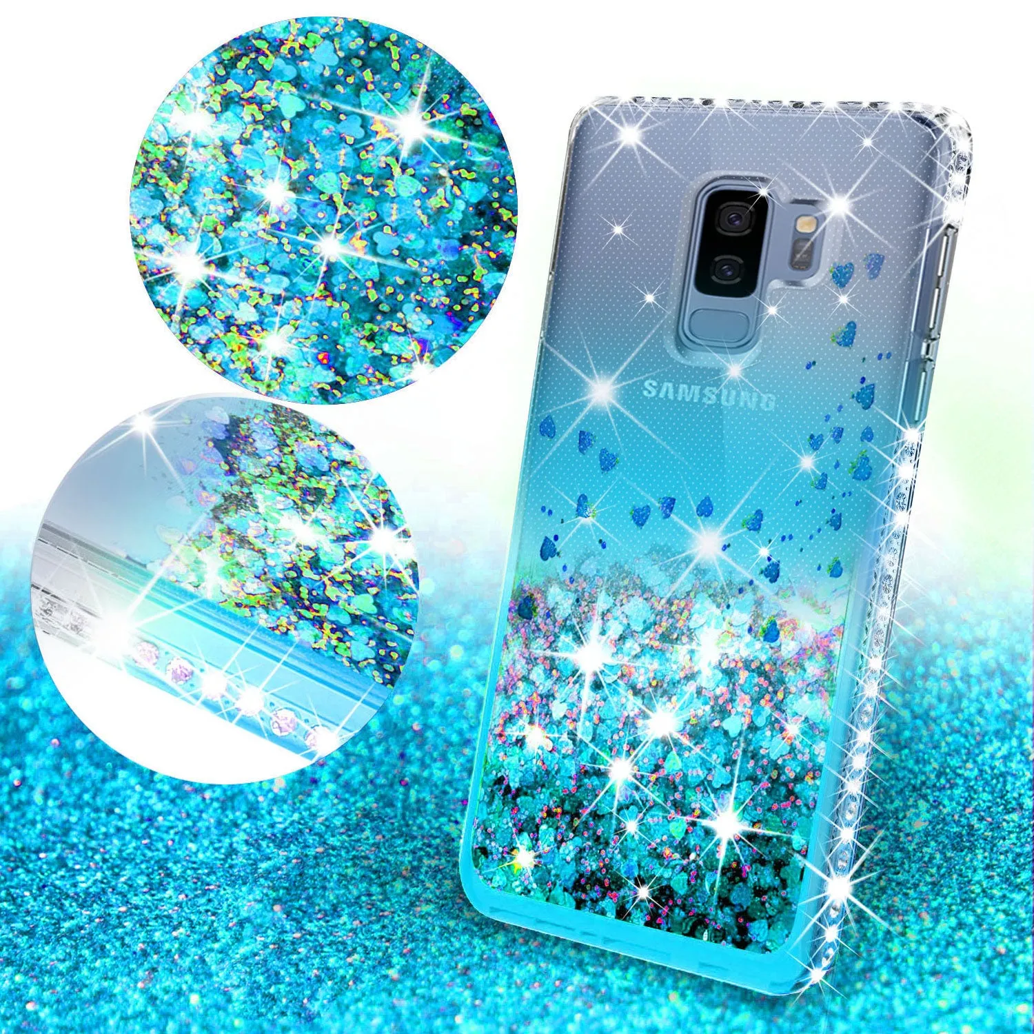 Samsung Galaxy S9 Case Liquid Glitter Phone Case Waterfall Floating Quicksand Bling Sparkle Cute Protective Girls Women Cover for Galaxy S9 - Teal