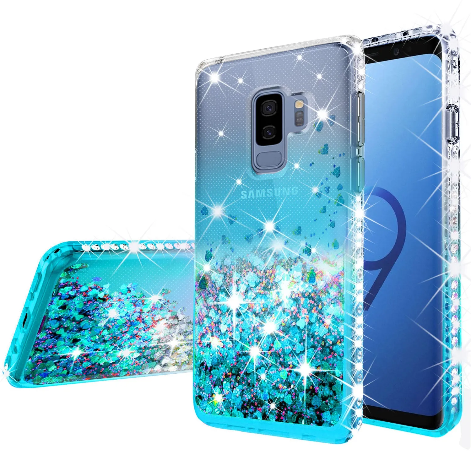 Samsung Galaxy S9 Case Liquid Glitter Phone Case Waterfall Floating Quicksand Bling Sparkle Cute Protective Girls Women Cover for Galaxy S9 - Teal