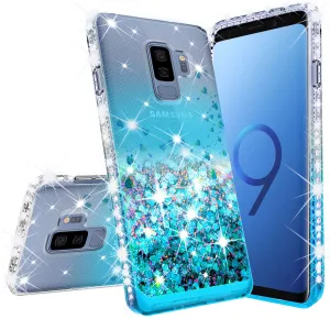 Samsung Galaxy S9 Case Liquid Glitter Phone Case Waterfall Floating Quicksand Bling Sparkle Cute Protective Girls Women Cover for Galaxy S9 - Teal