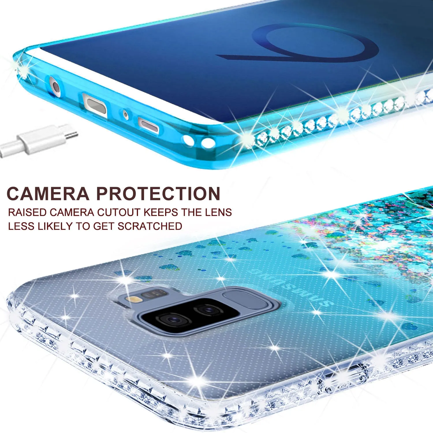 Samsung Galaxy S9 Case Liquid Glitter Phone Case Waterfall Floating Quicksand Bling Sparkle Cute Protective Girls Women Cover for Galaxy S9 - Teal