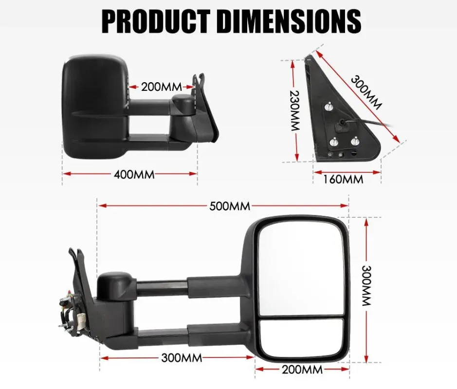 San Hima Extendable Towing Mirrors for Nissan Patrol GU Y61 1997-2016