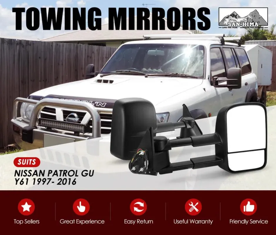 San Hima Extendable Towing Mirrors for Nissan Patrol GU Y61 1997-2016