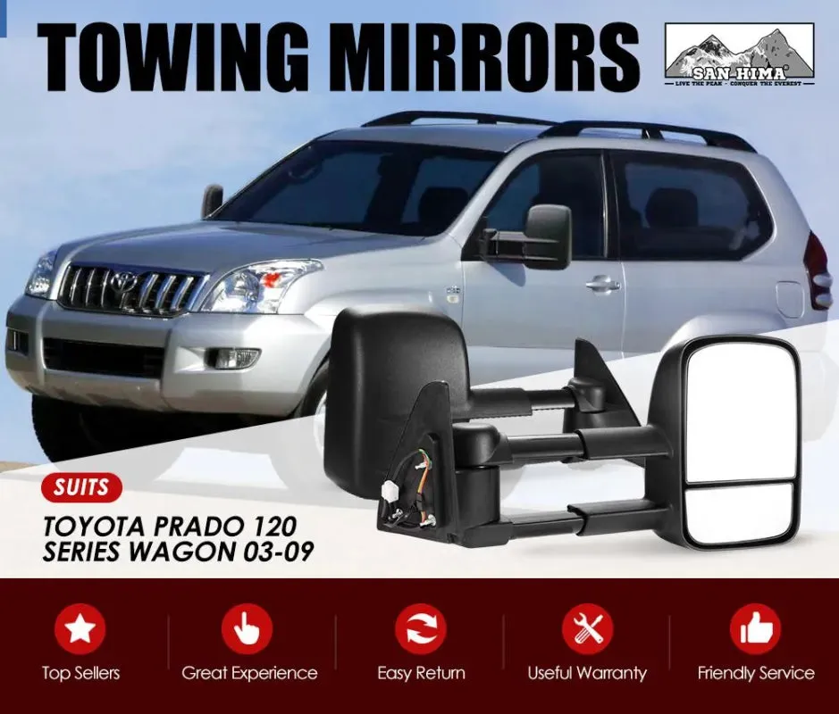 San Hima Extendable Towing Mirrors for Toyota Prado 120 | 2003 - 2009