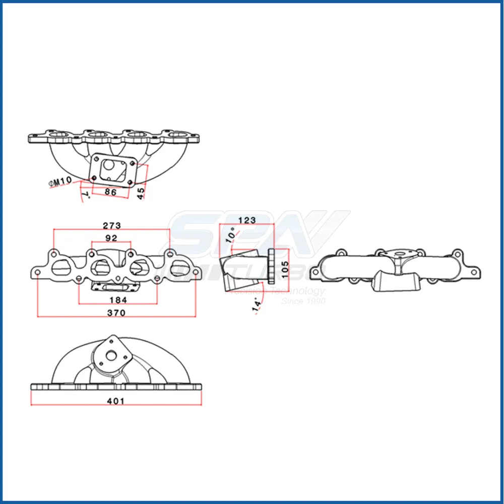 SPA TURBO Focus SVT / Escort Zetec 1.8L 2.0L T3 turbo manifold   Adapter