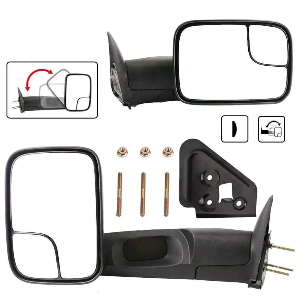 YITAMOTOR® Towing Mirrors Compatible with 1994-2001 Dodge Ram 1500, 1994-2002 Dodge Ram 2500 3500 Manual Flip-Up Folding with Support Brackets Tow Mirrors