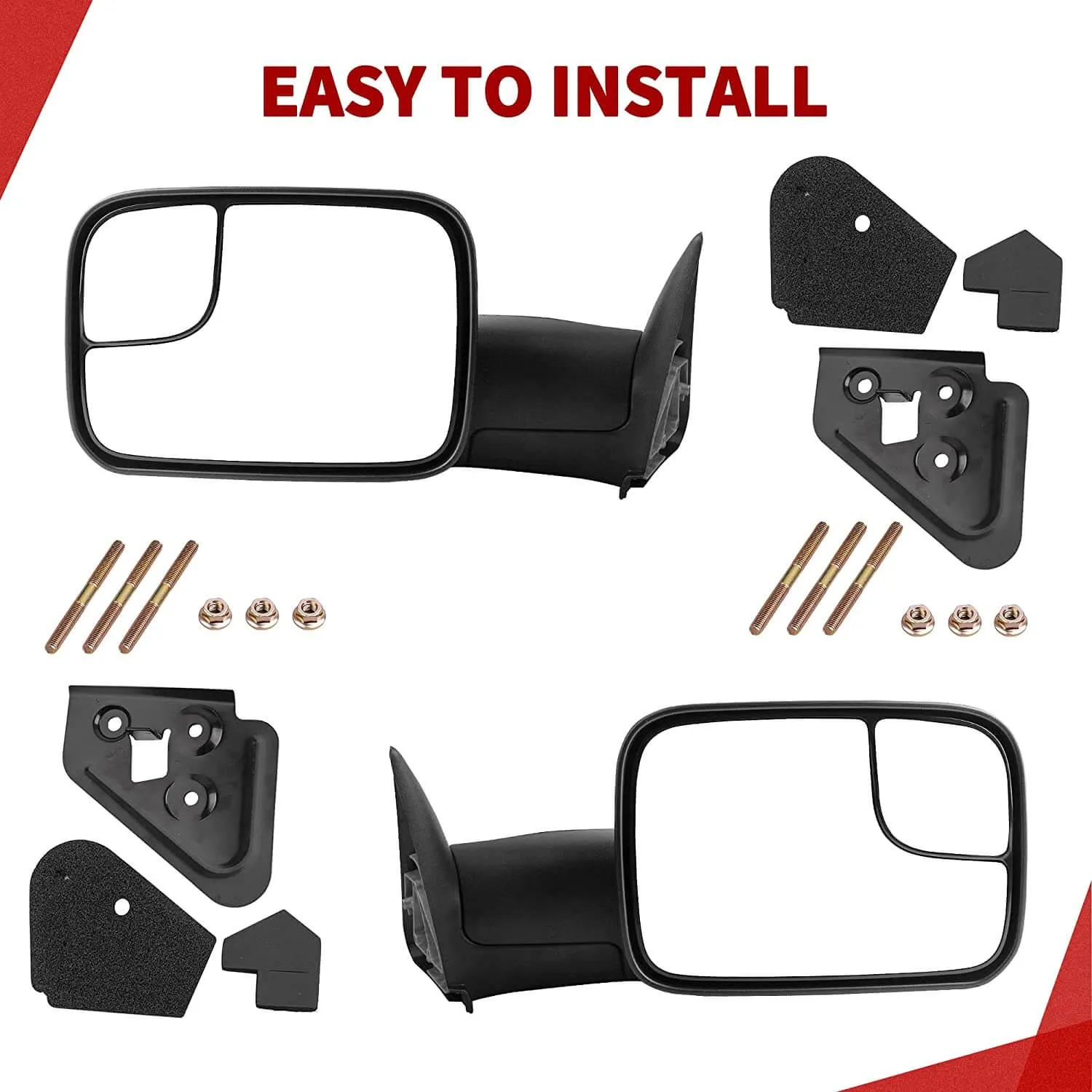 YITAMOTOR® Towing Mirrors Compatible with 1994-2001 Dodge Ram 1500, 1994-2002 Dodge Ram 2500 3500 Manual Flip-Up Folding with Support Brackets Tow Mirrors