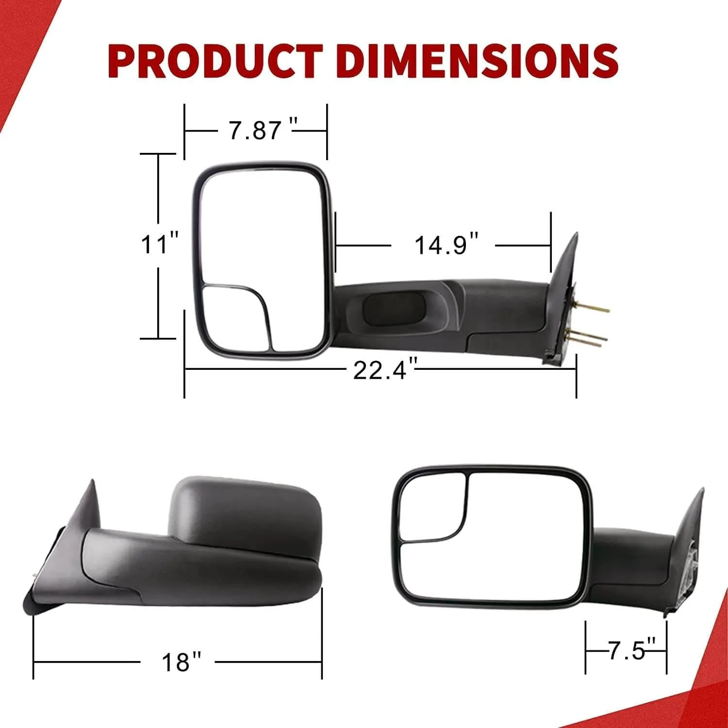 YITAMOTOR® Towing Mirrors Compatible with 1994-2001 Dodge Ram 1500, 1994-2002 Dodge Ram 2500 3500 Manual Flip-Up Folding with Support Brackets Tow Mirrors