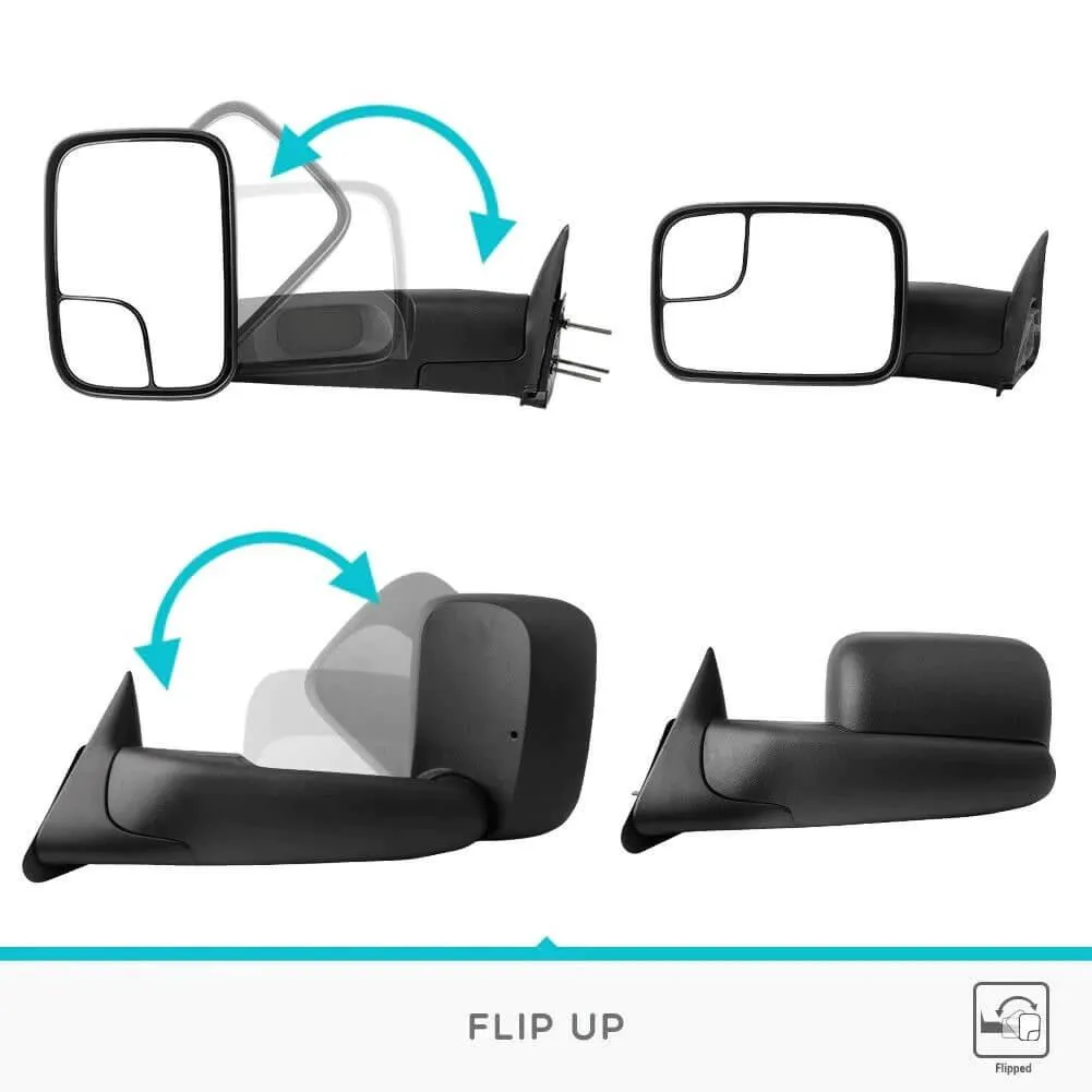 YITAMOTOR® Towing Mirrors Compatible with 1994-2001 Dodge Ram 1500, 1994-2002 Dodge Ram 2500 3500 Manual Flip-Up Folding with Support Brackets Tow Mirrors